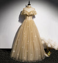 Robe de bal longue à sequins dorés, coupe trapèze, référence 78