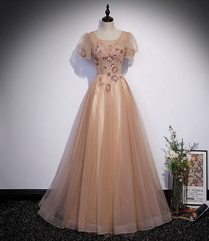 Robe de bal longue en tulle ornée de perles, robe de soirée trapèze s63
