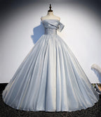 Robe de bal longue en tulle et dentelle grise, robe de soirée s91