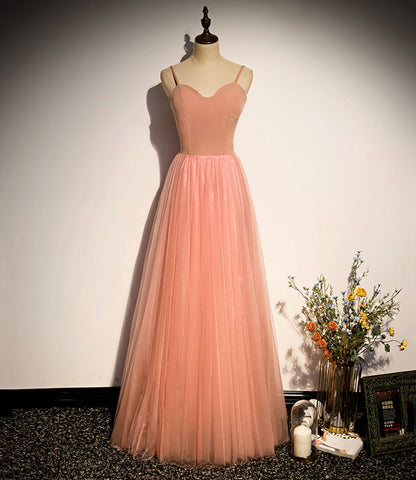 Robe de bal longue en tulle rose, robe de soirée trapèze s92
