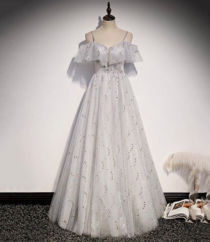 Robe de bal longue en tulle à sequins, coupe trapèze, taille S71