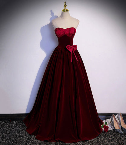 Robe de bal longue en velours bordeaux, coupe trapèze, taille 86