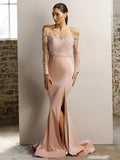 Long Sleeves Lace Prom Dress Off the Shoulder Bridesmaid Dress