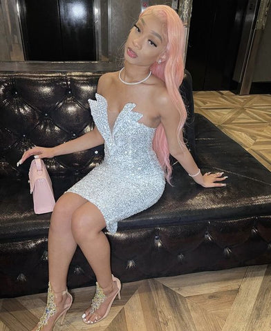 Vestido corto brillante para fiesta de bienvenida al 21 cumpleaños de una chica negra (modelo Y1382)