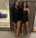 Vestido corto de fiesta de bienvenida para chicas negras, con lentejuelas negras y una sola manga, modelo Y1399