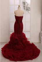 Vestidos largos de sirena rojos para baile de graduación, preciosos vestidos de noche, vestidos de noche sin tirantes con escote corazón Y1441