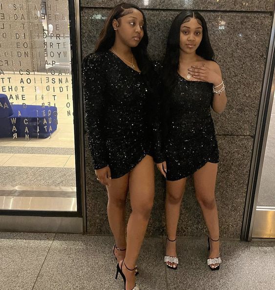 Vestido corto de fiesta de bienvenida para chicas negras, con lentejuelas negras y una sola manga, modelo Y1399