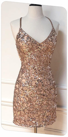 Vestido de fiesta ajustado con lentejuelas y escote en V, vestido sexy para baile de bienvenida Y1419