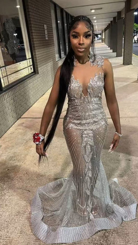 Robe de bal noire pour fille, robe de soirée sirène sexy, robe de cérémonie époustouflante Y1376