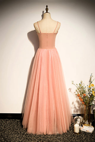 Robe de bal longue en tulle rose, robe de soirée trapèze s92
