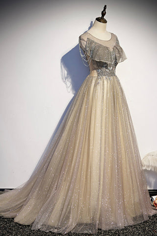 Robe de bal longue en tulle élégante, robe de soirée trapèze s108