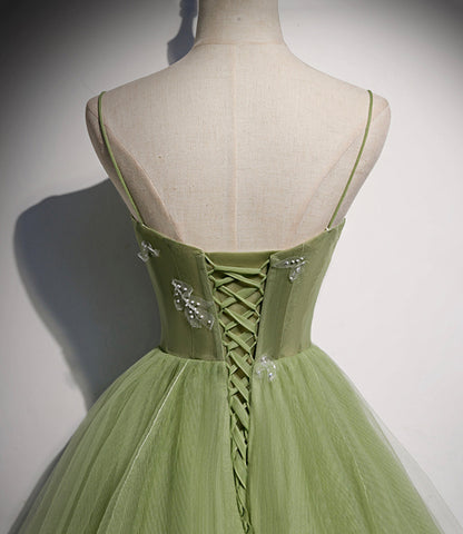 Robe de bal longue en tulle vert, robe de soirée trapèze s56