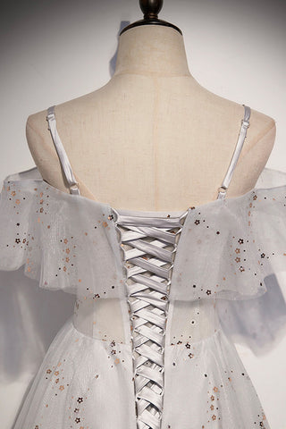 Robe de bal longue en tulle à sequins, coupe trapèze, taille S71