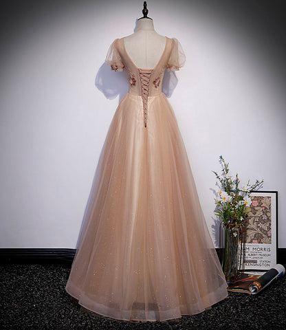 Robe de bal longue en tulle ornée de perles, robe de soirée trapèze s63