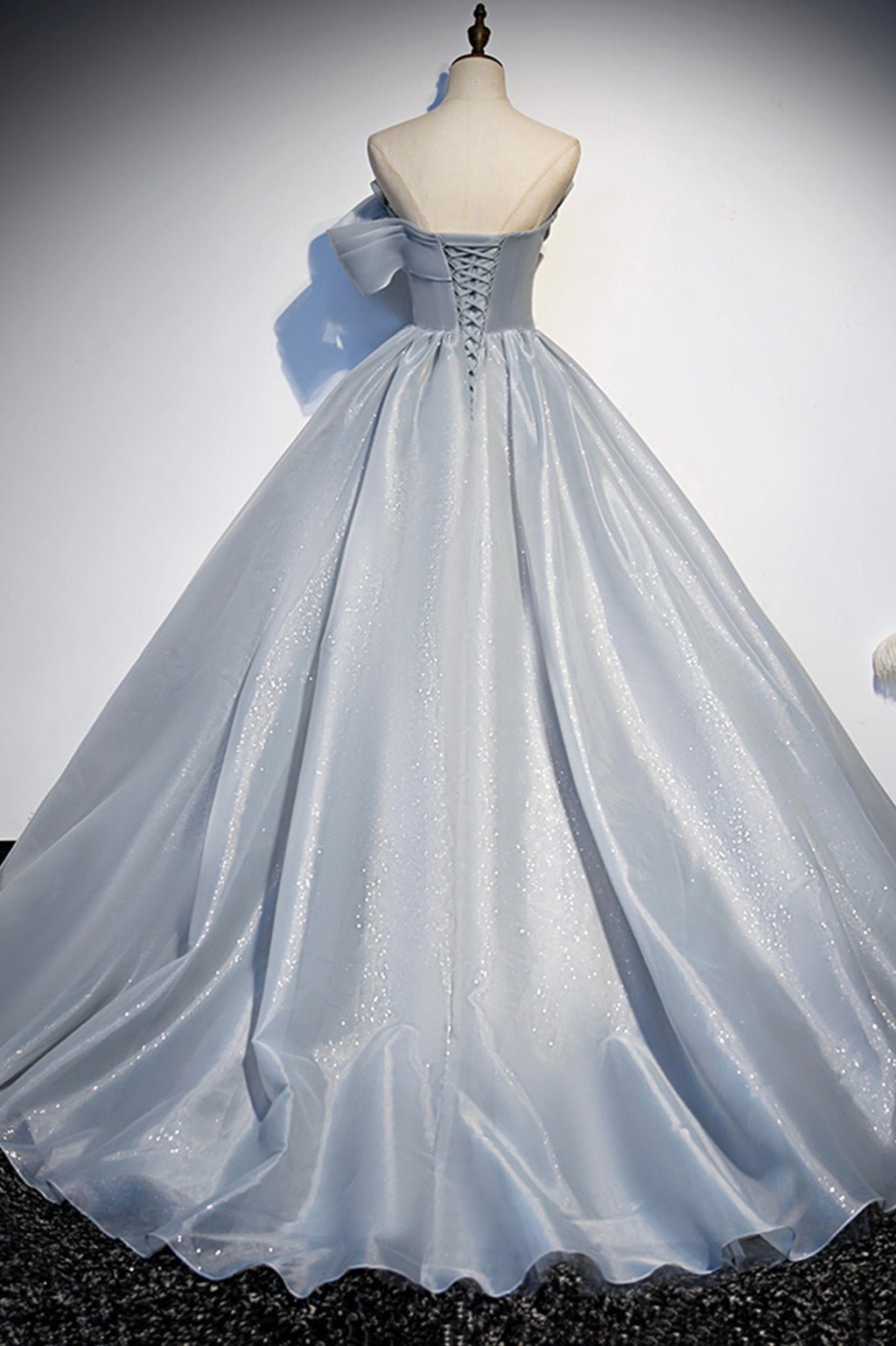 Robe de bal longue en tulle et dentelle grise, robe de soirée s91