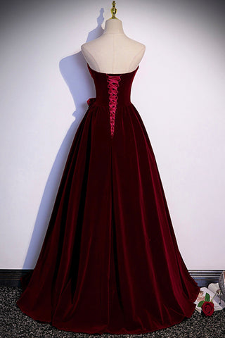 Robe de bal longue en velours bordeaux, coupe trapèze, taille 86