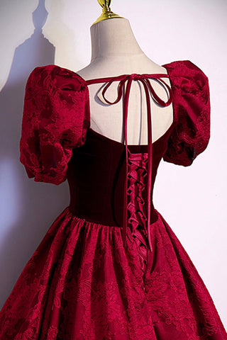 Robe de soirée longue en velours jacquard bordeaux, taille S89