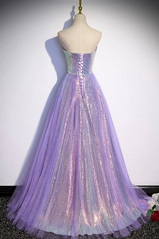 Robe de bal longue en tulle violet à sequins, robe de soirée s84