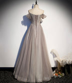Elegante vestido largo de fiesta de tul y encaje, corte en A, talla 67