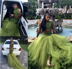 Robe de bal deux pièces vert olive, corsage en dentelle, style africain, robe de soirée pour fille noire Y534