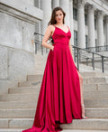 Baoleely Sexy V neck Split Backless Red Bridesmaid Dresses with pockets Dress