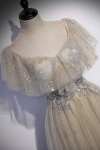 Cute tulle sequins long prom dress evening dress s60