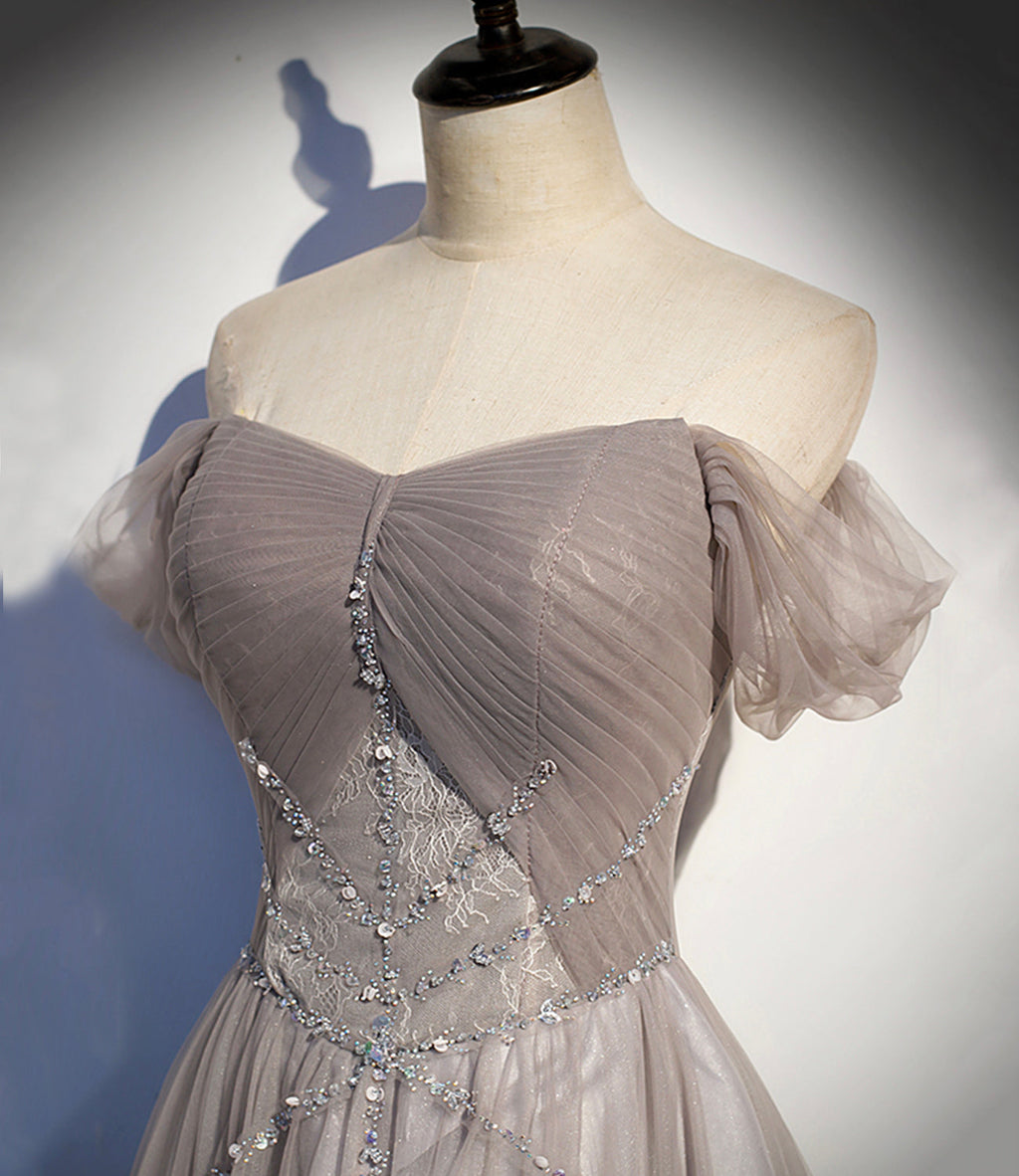 Elegante vestido largo de fiesta de tul y encaje, corte en A, talla 67