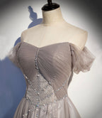 Elegante vestido largo de fiesta de tul y encaje, corte en A, talla 67