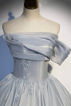 Robe de bal longue en tulle et dentelle grise, robe de soirée s91