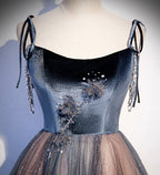 Blue tulle sequins long prom dress evening dress s80