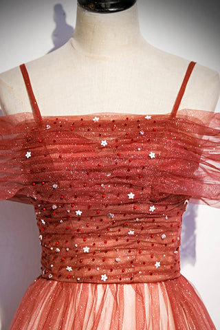 Robe de bal longue en tulle bordeaux, coupe trapèze, taille 75