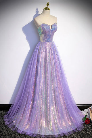 Robe de bal longue en tulle violet à sequins, robe de soirée s84