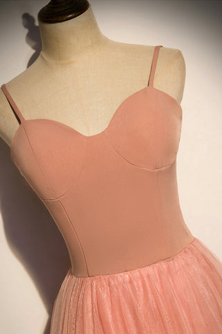 Robe de bal longue en tulle rose, robe de soirée trapèze s92