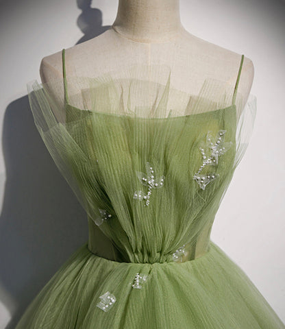 Robe de bal longue en tulle vert, robe de soirée trapèze s56