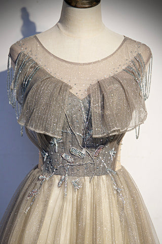 Robe de bal longue en tulle élégante, robe de soirée trapèze s108