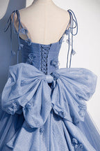 Blue tulle long A line prom dress blue evening dress s51