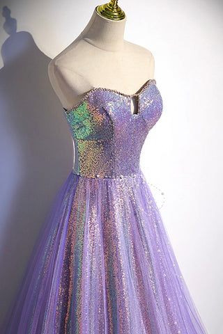 Robe de bal longue en tulle violet à sequins, robe de soirée s84