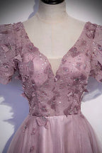 Vestido largo de fiesta rosa con lentejuelas y tul, vestido de noche rosa s61
