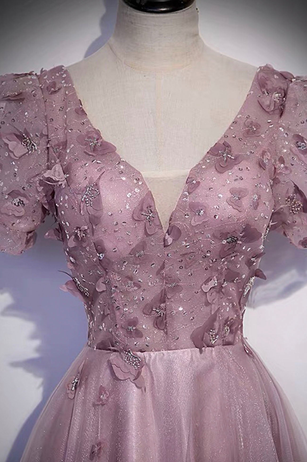 Vestido largo de fiesta rosa con lentejuelas y tul, vestido de noche rosa s61