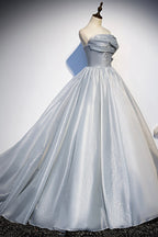 Robe de bal longue en tulle et dentelle grise, robe de soirée s91