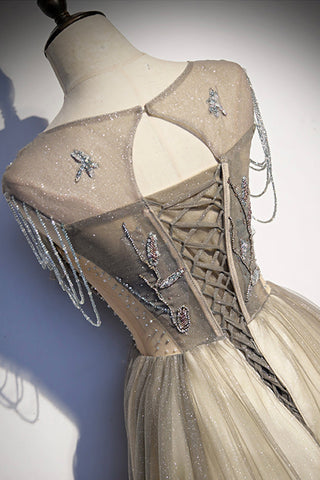 Robe de bal longue en tulle élégante, robe de soirée trapèze s108