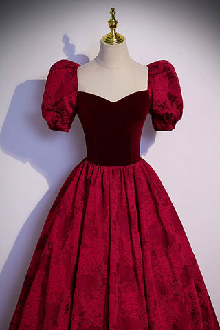 Robe de soirée longue en velours jacquard bordeaux, taille S89