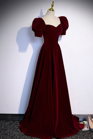Robe de bal longue en velours bordeaux, robe de soirée s88