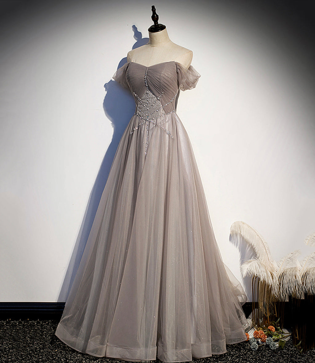Elegante vestido largo de fiesta de tul y encaje, corte en A, talla 67