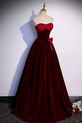 Robe de bal longue en velours bordeaux, coupe trapèze, taille 86