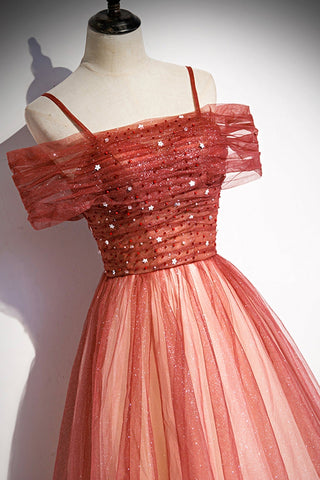 Robe de bal longue en tulle bordeaux, coupe trapèze, taille 75