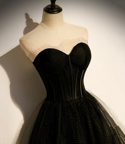 Black tulle long A line prom dress black evening dress s68