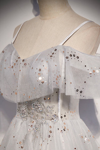 Robe de bal longue en tulle à sequins, coupe trapèze, taille S71