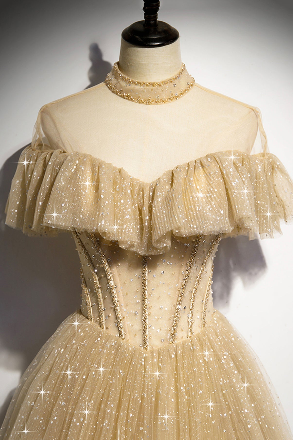Vestido largo de gala dorado con lentejuelas corte A, vestido formal s78
