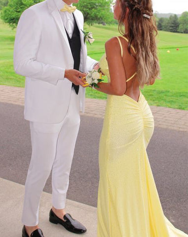 Mermaid Yellow Long Prom Dresses Backless Yellow Prom Dresses Formal Evening Dresses Y1562